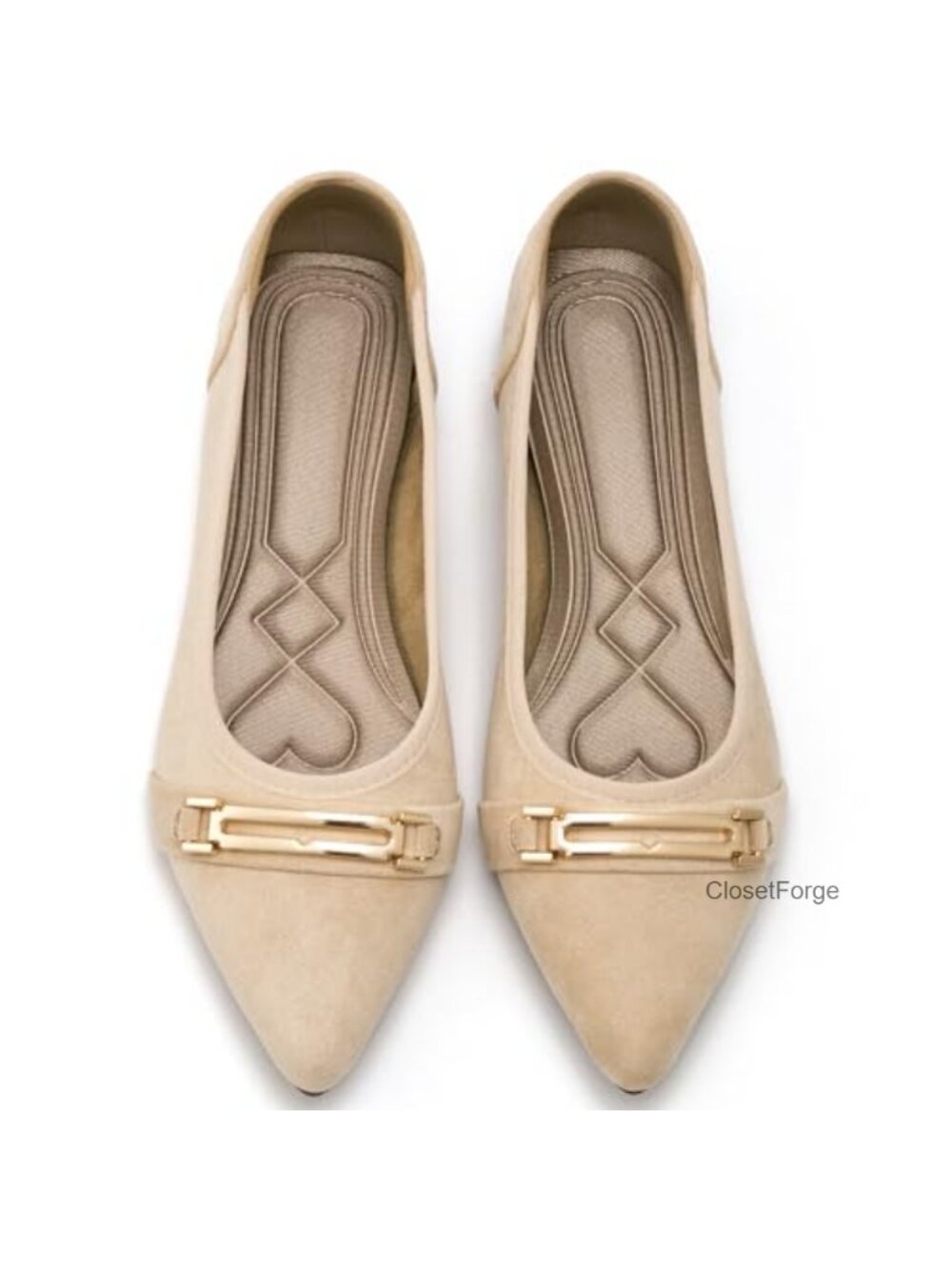 Pointed Toe Ballet Flats Faux Suede Cushioned Foldable Slip-On